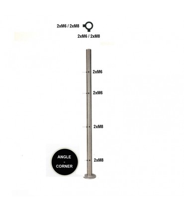 Poteau d'angle taraudé pour montage cable traversant et verre INOX 316