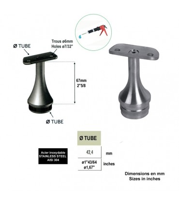 Support de main courante fixe Ø42,4mm INOX304
