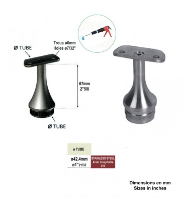 Support de main courante fixe Ø42,4mm INOX316