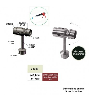 Support orientable de main courante Ø42,4mm INOX316