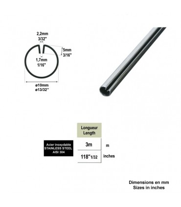 Profil d'encadrement Ø10mm pour tôle 3m INOX304