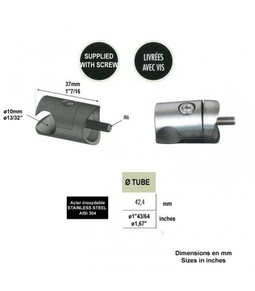 Pince à tôle Ø42,4mm pour profil d'encadrement Ø10mm INOX304