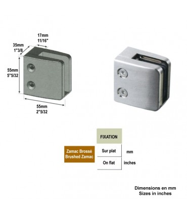 Pince à verre carrée 55mm en zamac brossé pour plat