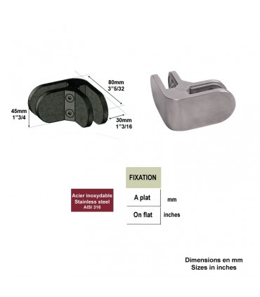 Pince à verre d'angle en INOX 316 pour verres de 8,76 à 12,76mm