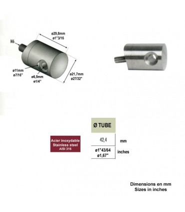 Connecteur en applique pour passage câble Ø4mm sur tube