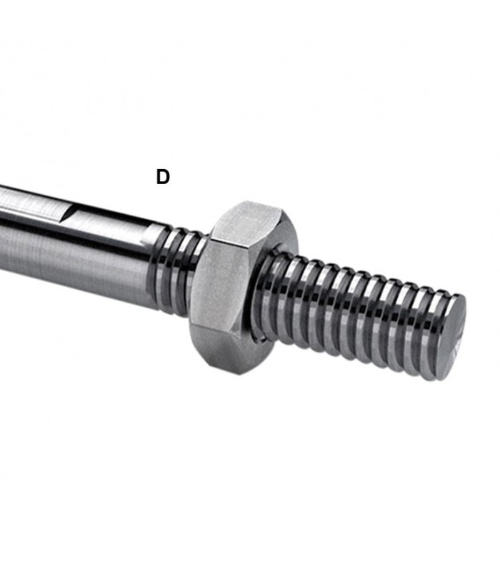 Axe Ø12mm longueur 1326mm inox 316 de marquise en verre.