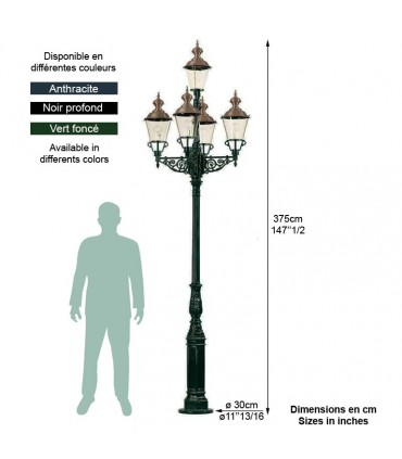 Réverbère 5 luminaires MONACO H3,75m