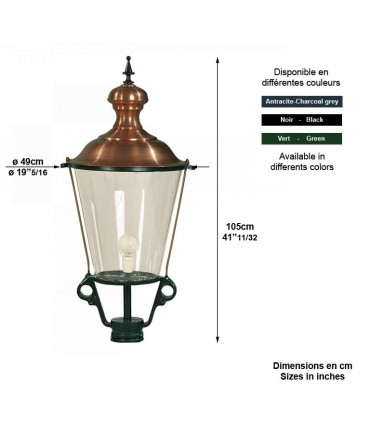 Luminaire extérieur K1 rond chapeau cuivre 105cm sans pied