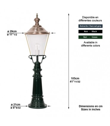 Luminaire extérieur TIMOR cuivre rond sur pied 105cm