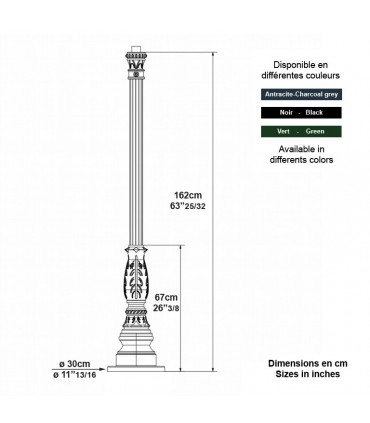 Poteau luminaire en fonte d'alu 1,62m