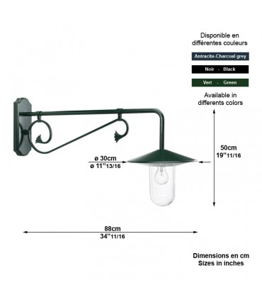 Luminaire LOUVRE en applique sous potence - 50cm