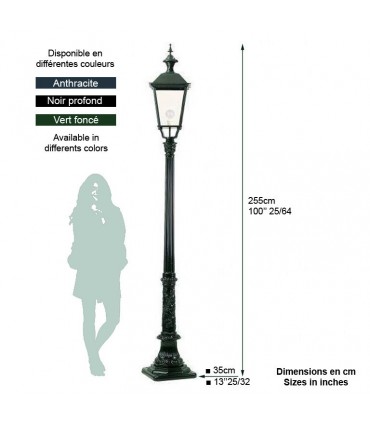 Réverbère FLORIDA 1 point lumineux sur poteau. H2,55m