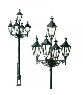 Réverbère LONDON 5 points lumineux sur poteau. 