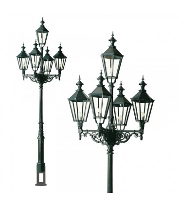 Réverbère LONDON 5 points lumineux sur poteau. 