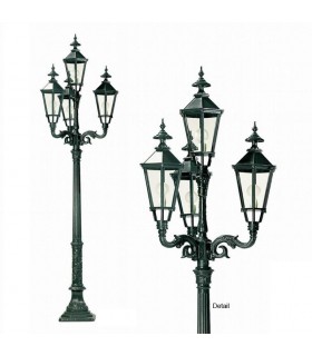 Réverbère MILANO 4 points lumineux sur poteau. H290cm