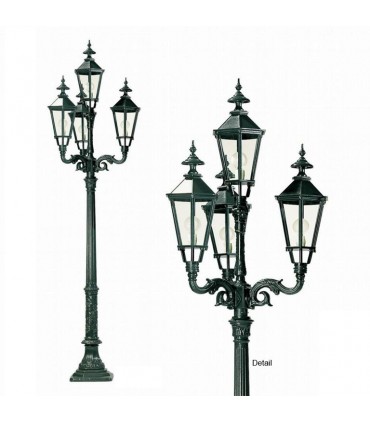 Réverbère MILANO 4 points lumineux sur poteau. H290cm