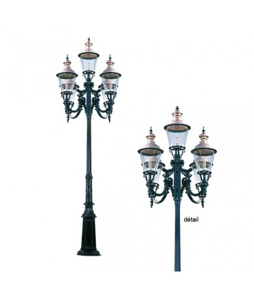 Réverbère TORONTO 5 points lumineux sur poteau. H450cm