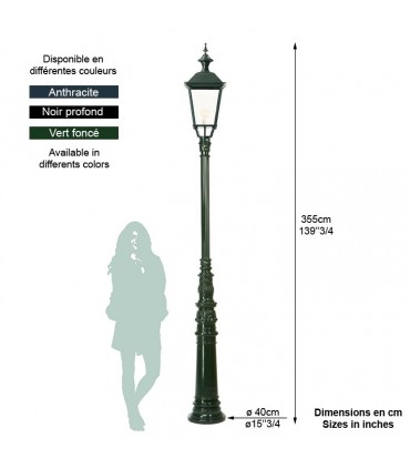 Lampadaire BRIELLE sur poteau. H355cm