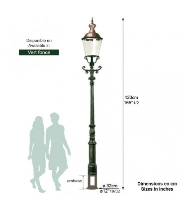 Lampadaire LA HAYE sur poteau.  420cm