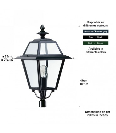 Lanterne carré K14A 47cm sans pied