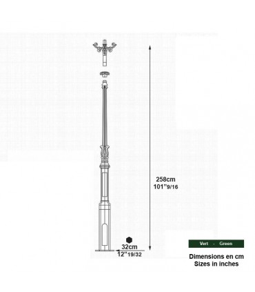 Potelet H2 en aluminium pour luminaire - 258cm