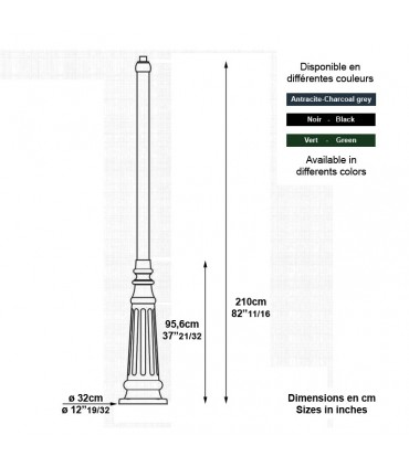 Potelet E92 en aluminium pour luminaire - 210cm