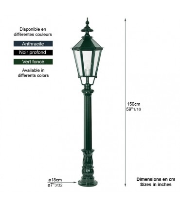 Lampadaire DE WAARD sur potelet 150cm 