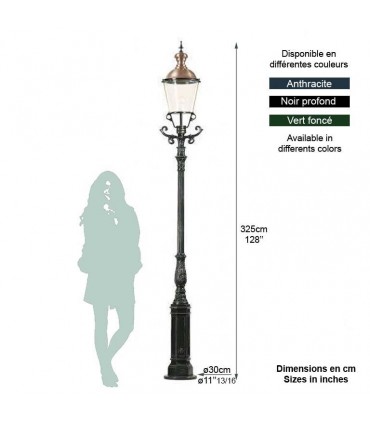 Lampadaire DUSSELDORF, 1 point lumineux, sur poteau 325cm