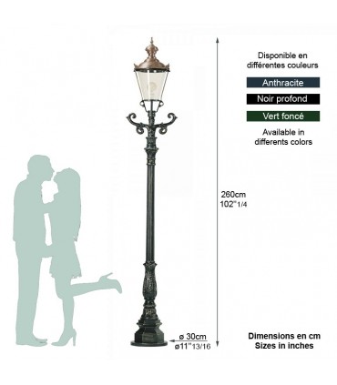Lampadaire HAMBOURG, 1 point lumineux rond, sur poteau 260cm