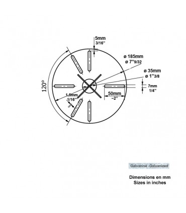 Clé d'ancrage coupe-vent ø 18,5cm pour fixation de luminaires. 