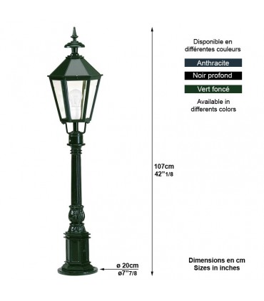 Luminaire de jardin OXFORD 18 hexagonal sur potelet 107cm