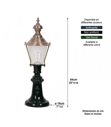 Lampadaire rond A209 chapeau cuivre sur pied 64cm 