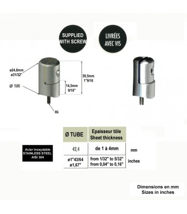 Pince à tôle Ø42,4mm pour plaque épaisseur 1 à 4mm INOX304