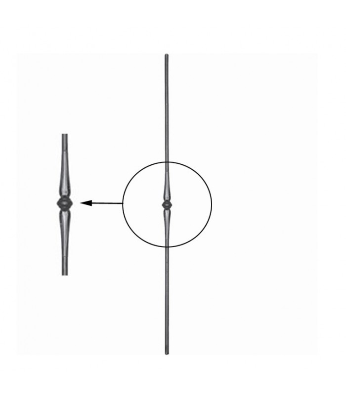 Balustres fer forgé 950mm rond ø14mm avec un motif central forgé avec bague pour escaliers