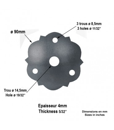 Rosace acier Ø90mm percée ø 14,5mm