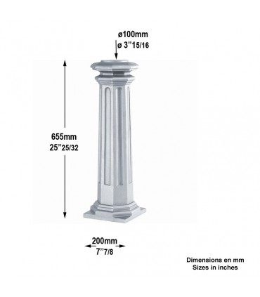 Embase fonte Hauteur 656mm Ø100mm socle carré