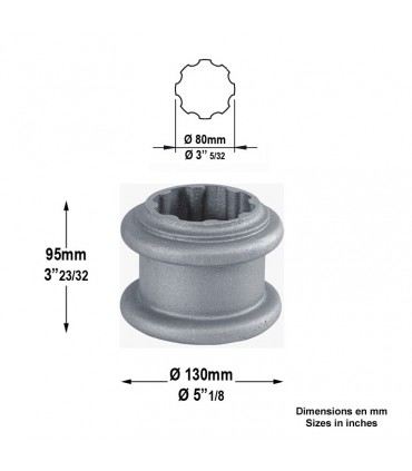 Rondelle décorative aluminium pour tube cannelé Ø80mm