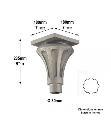Base ou chapiteau en fonte d' aluminium Ø80mm hauteur 240mm