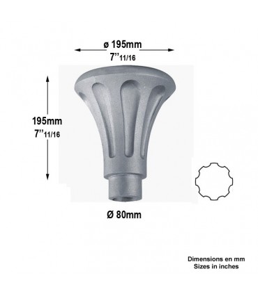 Base ou chapiteau en fonte d'aluminium Ø80mm hauteur 195mm