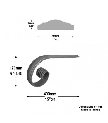 Crosse de main courante acier 40x8 250x300mm