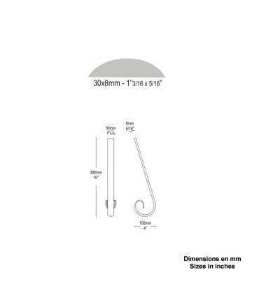 Crosse acier bombée 30x8mm