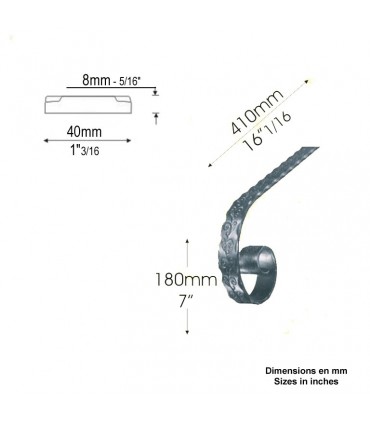Crosse acier martelé 40x8mm