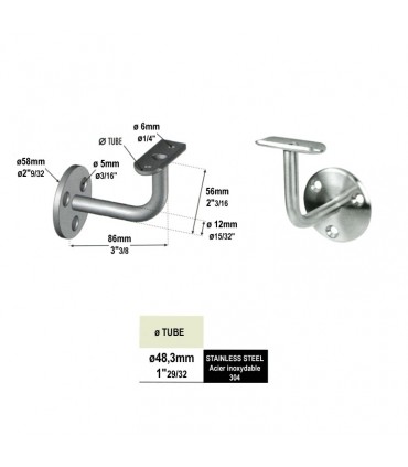 Equerre de rampe - Patère fixe pour rampe Ø48,3mm INOX304