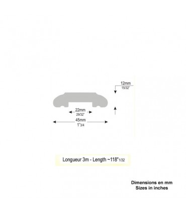 Main courante laiton 45x12mm longueur 2,25m