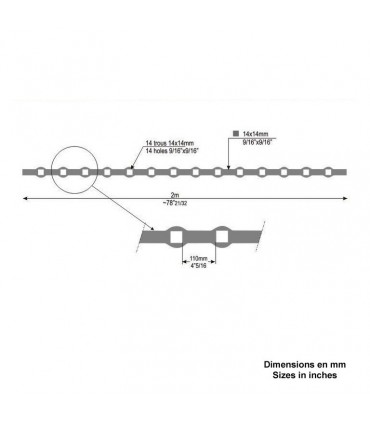 Barre trous renflés 14x14mm percée de 14 trous pour barres carré 14x14mm droits