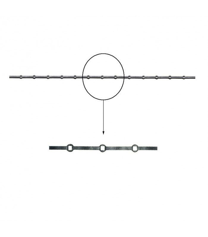 Barres 20x20mm 13 trous renflés 20x20mm carrés pour clotures et grilles de défenses