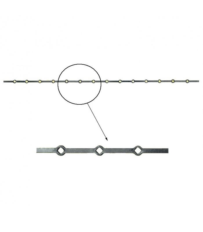 Barres 14x14mm 14 trous renflés 14x14mm losange pour clotures et grilles de défenses