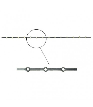 Barre trous renflés 14x14mm percée de 14 trous losange pour carré 14x14mm - longueur 2m