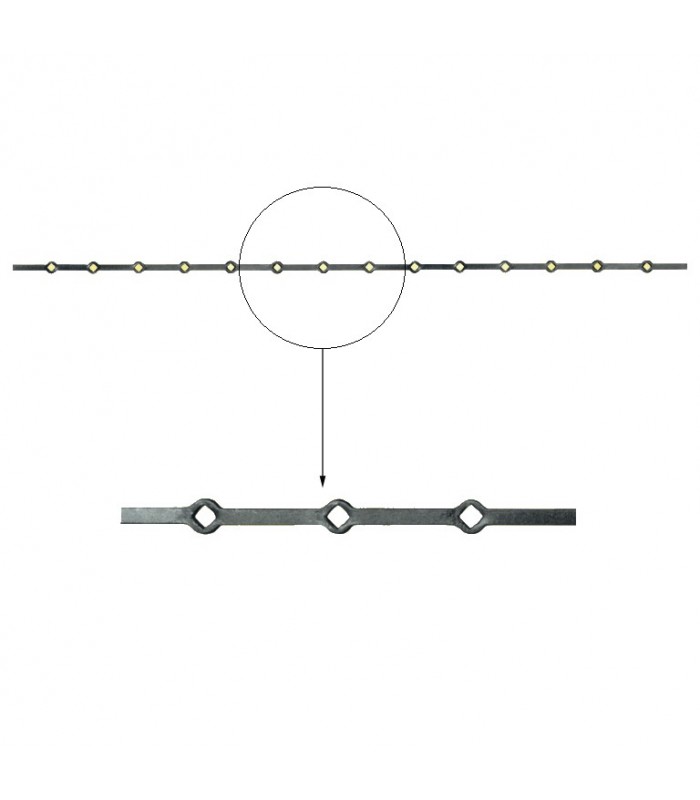 Barres 16x16mm 14 trous renflés 16x16mm losanges pour clotures et grilles de défenses