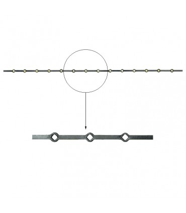 Barre trous renflés 16x16mm percée de 14 trous losange pour carré 16x16mm - longueur 2m